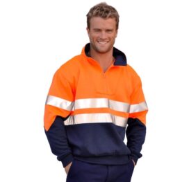 Hi-Vis long sleeve fleecy sweat with collar and 3M tapes