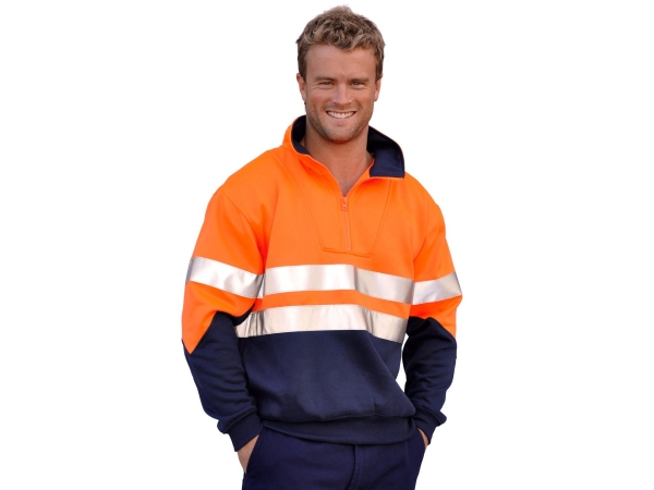 Hi-Vis long sleeve fleecy sweat with collar and 3M tapes