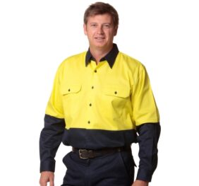 High visibility long sleevecotton drill safety shirt