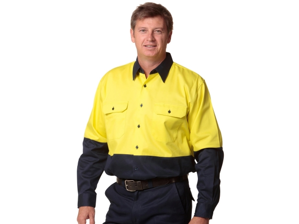 High visibility long sleevecotton drill safety shirt