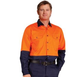 High visibility cool-breeze long sleeve cotton twill safety shirt