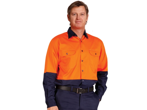 High visibility cool-breeze long sleeve cotton twill safety shirt