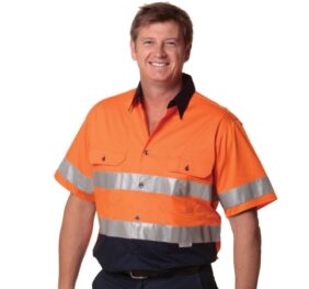 Hi-Vis cool-breeze short sleeve cotton twill safety shirt with reflective 3M tapes