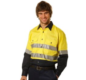 Hi-Vis cool-breeze long sleeve cotton twill safety shirt with reflective 3M tapes