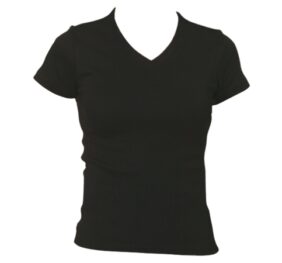 180gsm 95% Cotton, 5% elastane. V-Neck short sleeves tee