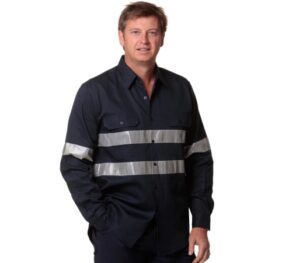 Cotton drill long sleeve work shirt with 3M tapes