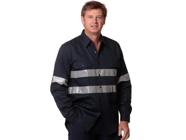 Cotton drill long sleeve work shirt with 3M tapes